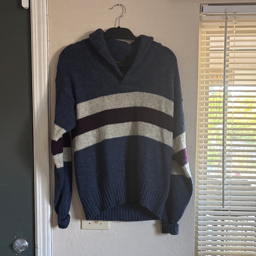 Eddie Bauer Men's V-Neck Sweater in Navy, White, and Purple